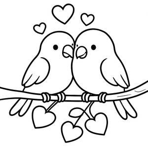 Adorable Lovebirds Coloring Page