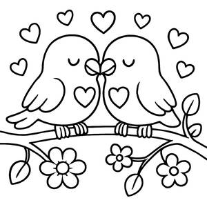 Niedliche Liebesvögel Ausmalbild für den Valentinstag