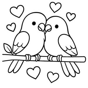 Adorable Lovebirds Coloring Page