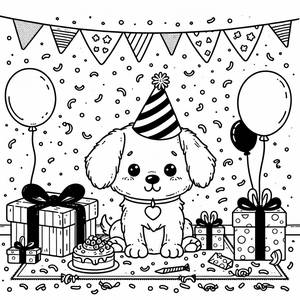 Niedliche Welpe Geburtstag Malvorlage