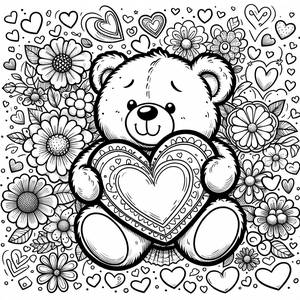 Malvorlage: Teddy mit einem Großen Herz