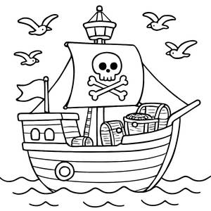 Abenteuer auf See: Ausmalbild von Piratenschiff