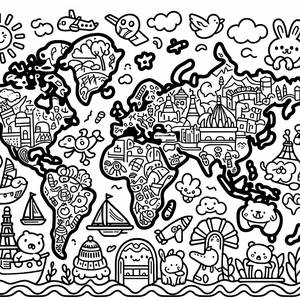 Abenteuer Erwartet: Weltkarte Malvorlage