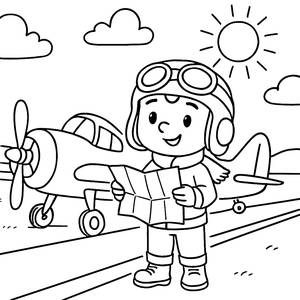 Adventurous Pilot Coloring Page