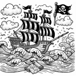 Ahoi, Kamerad! Ausmalbild von einem Piratenschiff