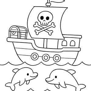 ¡Ahoy! Página para Colorear de un Barco Pirata Juguetón