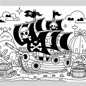 Ahoy! Playful Pirate Ship Coloring Page