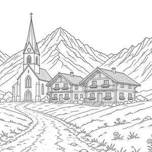 Villaggio alpino da colorare