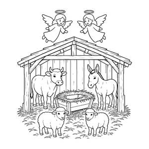 Angels over the Nativity Stable Coloring Page