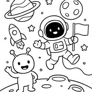Pagina da Colorare Astronauta e Alieno