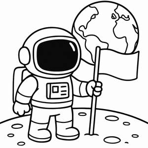 Astronauten Malvorlage: Eine Flagge auf dem Mond Pflanzen!