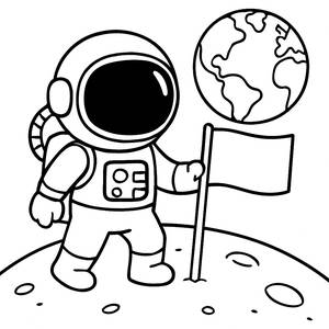 Malvorlage: Astronaut, der eine Flagge auf dem Mond Pflanzt