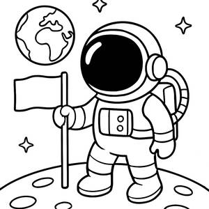 Astronauten Malvorlage: Eine Flagge auf dem Mond Pflanzen