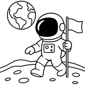 Astronaut Coloring Page: Planting a Flag on the Moon
