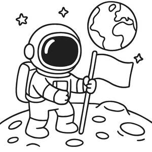 Astronaut Coloring Page: Planting a Flag on the Moon