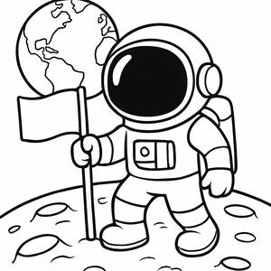 Astronaut Coloring Page: Planting a Flag on the Moon