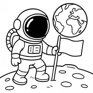 Astronaut Coloring Page: Planting a Flag on the Moon