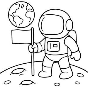 Astronaut Coloring Page: Planting a Flag on the Moon