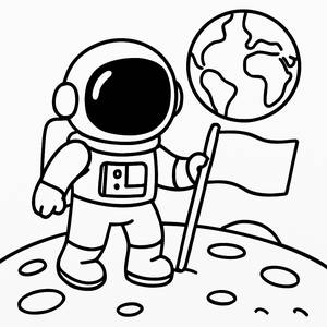 Astronaut Coloring Page: Planting a Flag on the Moon