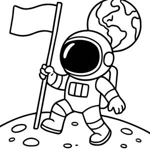 Astronaut Coloring Page: Planting a Flag on the Moon