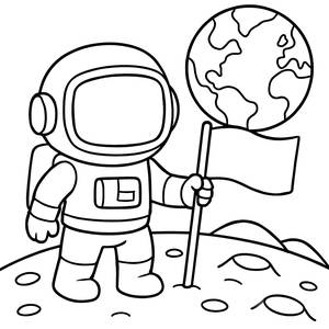 Astronaut Coloring Page: Planting a Flag on the Moon
