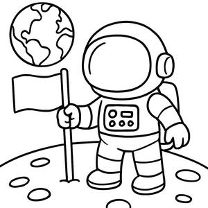 Astronaut Coloring Page: Planting a Flag on the Moon