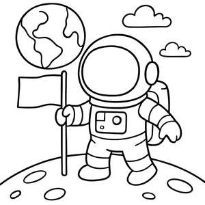 Astronaut Coloring Page: Planting a Flag on the Moon