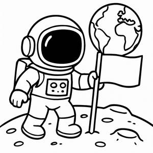 Astronaut Coloring Page: Planting a Flag on the Moon