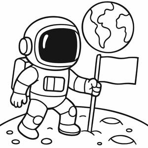 Astronaut Coloring Page: Planting a Flag on the Moon