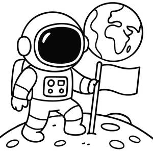 Astronaut Coloring Page: Planting a Flag on the Moon!