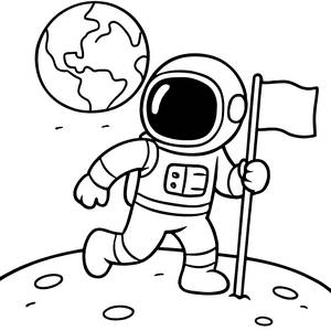 Astronauten Malvorlage: Flagge auf dem Mond Pflanzen