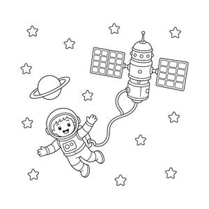 Astronaut Floating Outside a Space Station Coloring Page