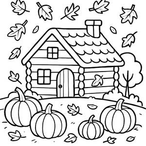 Autumn Cabin Coloring Page