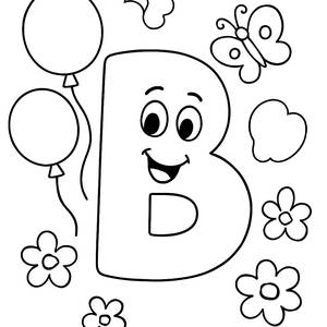 Page à Colorier la Lettre B avec des Ballons et des Papillons