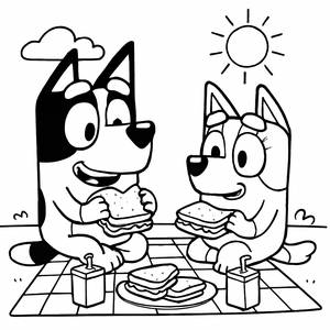 Bandit and Chilli's Fun Picnic Coloring Page