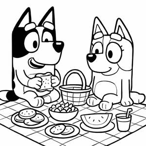 Bandit and Chilli's Picnic Coloring Page