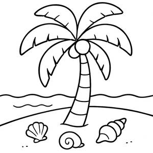 Página para Colorear de Playa y Palmeras