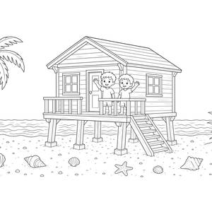 Beach House on Stilts Coloring Page
