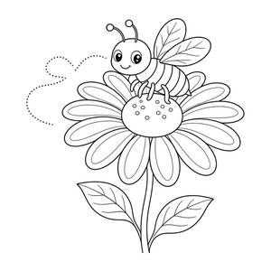 Cute Bee on a Flower Coloring Page