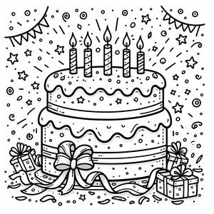 Pagina da Colorare della Torta di Compleanno