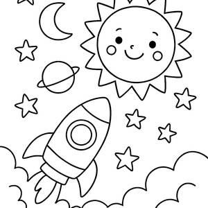 Färbeblatt Rakete Start