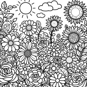 Pagina da Colorare Giardino Fiorito