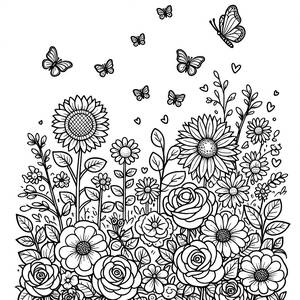 Pagina da Colorare di Giardino in Fiore