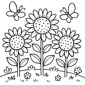 Ausmalbild von Blühenden Sonnenblumen