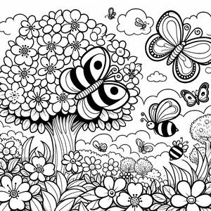 Ausmalbild eines Blühenden Gartens
