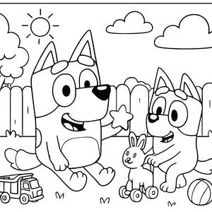 Bluey and Bingo Backyard Fun Coloring Page