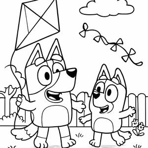 Malvorlage von Bluey und Bingo im Garten