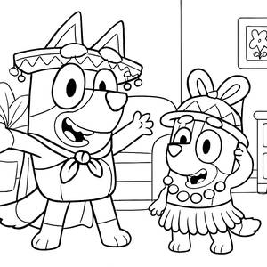 Bluey und Bingo Verkleidung Malvorlage