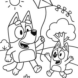 Malvorlage von Bluey und Bingo im Park