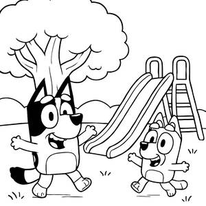 Bluey and Bingo Park Adventure Coloring Page